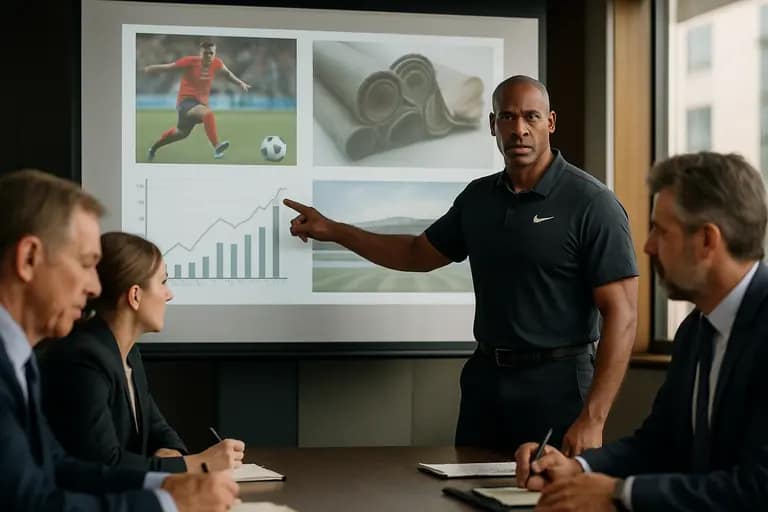 Athletic administrators examining compliance documents beside a conference table