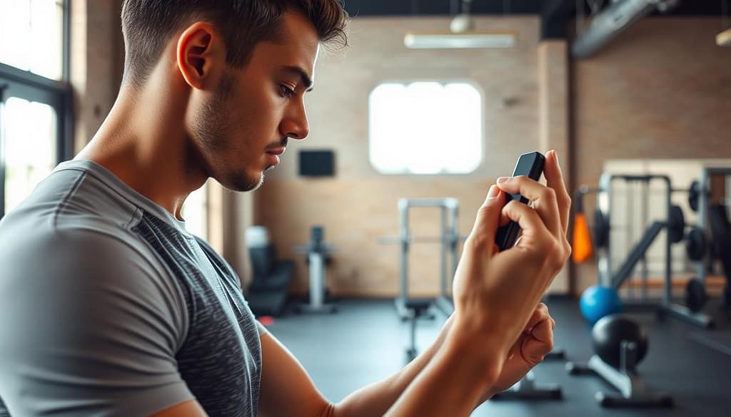 A focused athlete, wearing a fitted sports shirt and modern training gear, is intently engaging with an advanced sports technology gadget during a beta testing session. In the foreground, the athlete holds a sleek, high-tech wearable device, examining its features with concentration. The middle ground features a well-equipped gym setting, with exercise equipment and training tools visibly scattered around, reinforcing the active environment. In the background, an open window lets in natural light, illuminating the space and creating a bright, motivating atmosphere. The angle captures the athlete in profile, emphasizing their determination and engagement with innovation in sports technology. The mood is inspiring and dynamic, showcasing the blend of athleticism and cutting-edge technology. A focused athlete, wearing a fitted sports shirt and modern training gear, is intently engaging with an advanced sports technology gadget during a beta testing session. In the foreground, the athlete holds a sleek, high-tech wearable device, examining its features with concentration. The middle ground features a well-equipped gym setting, with exercise equipment and training tools visibly scattered around, reinforcing the active environment. In the background, an open window lets in natural light, illuminating the space and creating a bright, motivating atmosphere. The angle captures the athlete in profile, emphasizing their determination and engagement with innovation in sports technology. The mood is inspiring and dynamic, showcasing the blend of athleticism and cutting-edge technology.