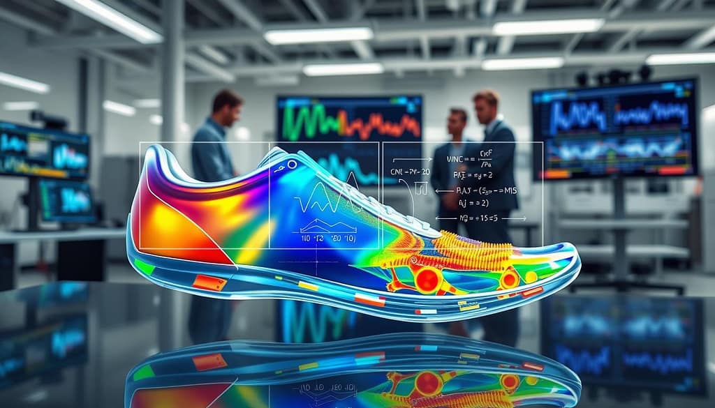 A high-tech visualization of multiphysics simulation, highlighting the coupling of Computational Fluid Dynamics (CFD), Finite Element Analysis (FEA), and Multibody Dynamics (MBD). In the foreground, a sleek 3D model of sports equipment, like a running shoe or bicycle frame, is displayed with highlighted flow dynamics, pressure contours, and structural stress simulations in vibrant colors. The middle layer features intricate graphs and equations, illustrating the integration of various simulations seamlessly without clutter. In the background, a dynamic laboratory setting is visible, showcasing engineers in professional attire collaborating over high-tech screens displaying real-time data analysis. The lighting is bright, focusing on the subject with a modern, clean aesthetic, evoking a sense of innovation and precision. A high-tech visualization of multiphysics simulation, highlighting the coupling of Computational Fluid Dynamics (CFD), Finite Element Analysis (FEA), and Multibody Dynamics (MBD). In the foreground, a sleek 3D model of sports equipment, like a running shoe or bicycle frame, is displayed with highlighted flow dynamics, pressure contours, and structural stress simulations in vibrant colors. The middle layer features intricate graphs and equations, illustrating the integration of various simulations seamlessly without clutter. In the background, a dynamic laboratory setting is visible, showcasing engineers in professional attire collaborating over high-tech screens displaying real-time data analysis. The lighting is bright, focusing on the subject with a modern, clean aesthetic, evoking a sense of innovation and precision.