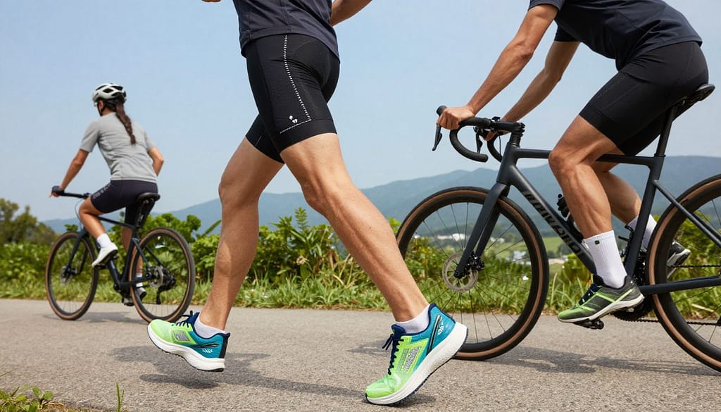 A dynamic scene of athletes wearing biopolymer sports gear in an outdoor setting, showcasing a variety of sports like running, cycling, and climbing. In the foreground, focus on two athletes: one in vibrant, eco-friendly running shoes and the other on a sleek, biodegradable bicycle, highlighting the innovative materials. In the middle ground, display lush greenery and a clear blue sky, symbolizing the environmental benefits of biopolymers. The background features a distant mountain range, representing a pristine environment. Use soft, natural lighting to create an uplifting mood, with a slightly elevated angle to capture the athletes' collaboration with nature. The atmosphere is energetic and inspiring, reflecting the potential of sustainable athletic gear. A dynamic scene of athletes wearing biopolymer sports gear in an outdoor setting, showcasing a variety of sports like running, cycling, and climbing. In the foreground, focus on two athletes: one in vibrant, eco-friendly running shoes and the other on a sleek, biodegradable bicycle, highlighting the innovative materials. In the middle ground, display lush greenery and a clear blue sky, symbolizing the environmental benefits of biopolymers. The background features a distant mountain range, representing a pristine environment. Use soft, natural lighting to create an uplifting mood, with a slightly elevated angle to capture the athletes' collaboration with nature. The atmosphere is energetic and inspiring, reflecting the potential of sustainable athletic gear.