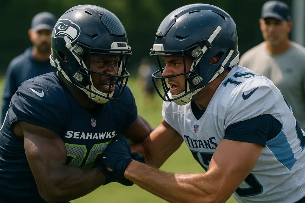 Joint practice performance session with football players running drills in Nashville