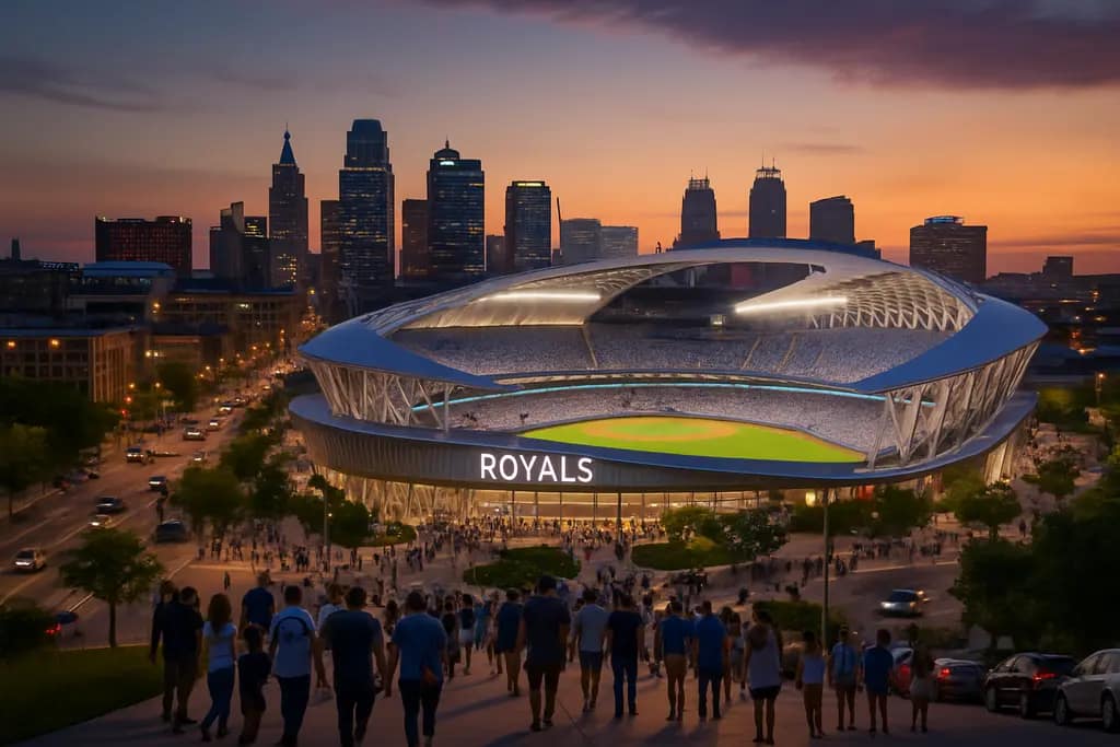 Royals stadium impact view of a planned downtown ballpark district near civic streets