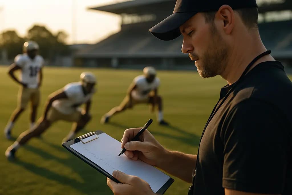 College sports legislation meeting with roster charts and athlete development notes
