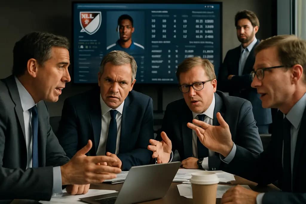 MLS Transfer Spending analysis with players training beside a finance chart