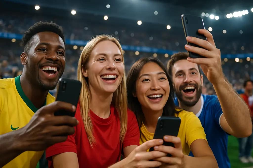 stadium fan experience screens above a night baseball crowd